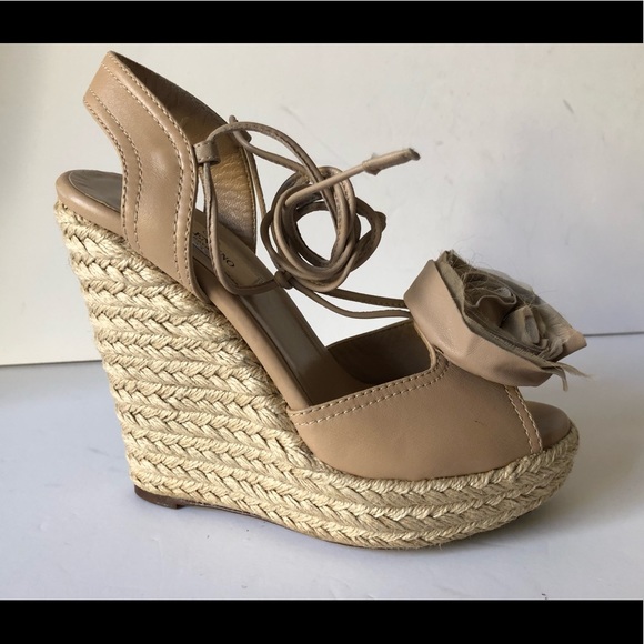 Valentino Shoes - VALENTINO BEIGE LEATHER ROSE LACE-UP ESPADRILLE